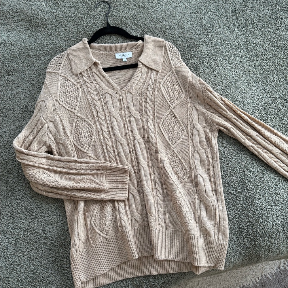 Cable Knit Beige Sweater by Gilli